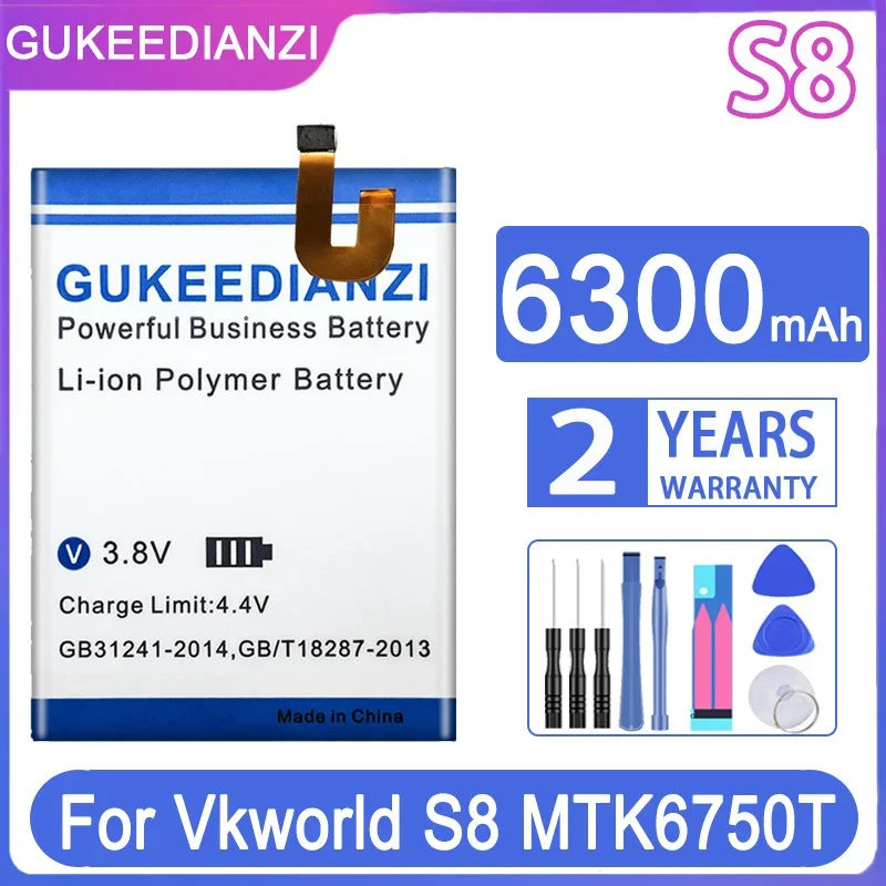 

GUKEEDIANZI Replacement Battery S 8 6300mAh For Vkworld S8 MTK6750T Batteries + Free Tools