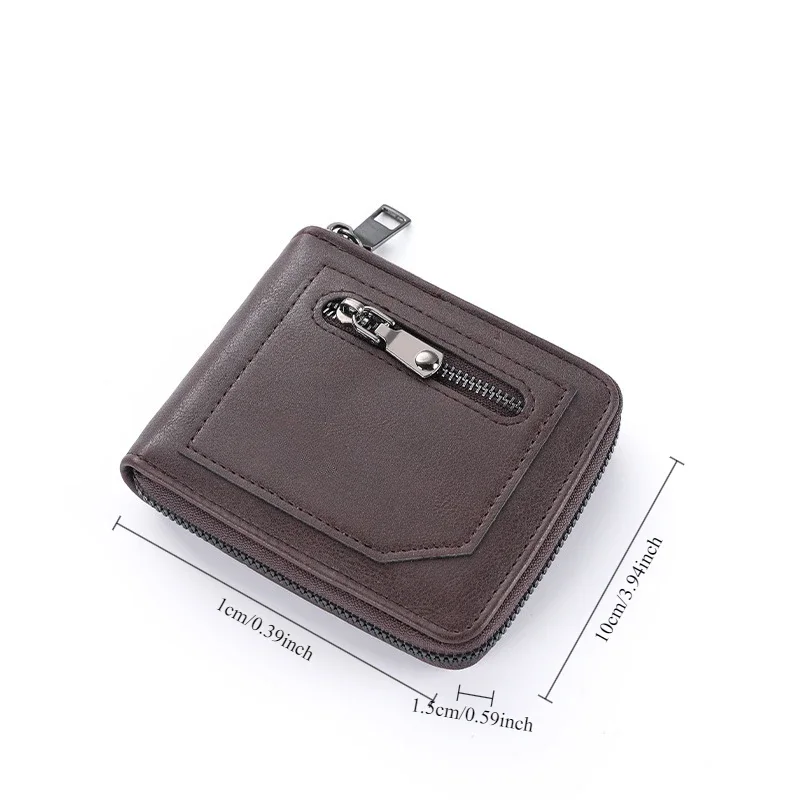 Retro Wallet for Men Zipper Short Leather Men's Wallet Multifunctional Pocket Bifold Purse Fashion Bank Credit Card Holder