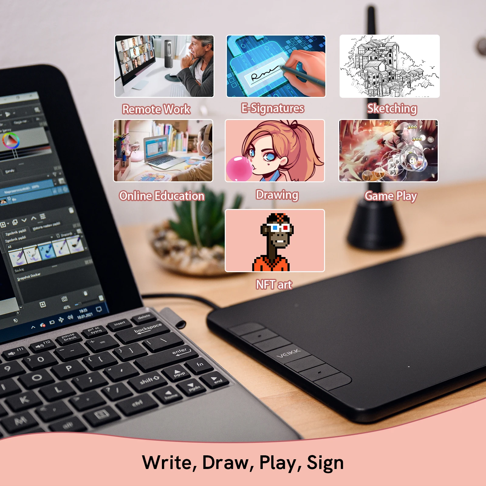 VEIKK VK640 Drawing Tablet 6x4 Inch Portable OSU Graphics Tablet With 8192 Levels Battery-Free Stylus Support Android/Mac OS 5