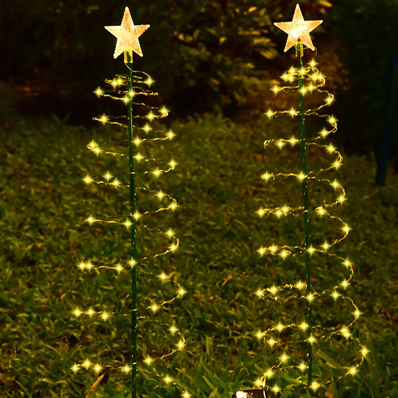 Solar Powered Xmas Tree Grass Stake Lights with Star Christmas Tree Lawn Stake Lamp Waterproof for Pathway Lawn Patio - 2