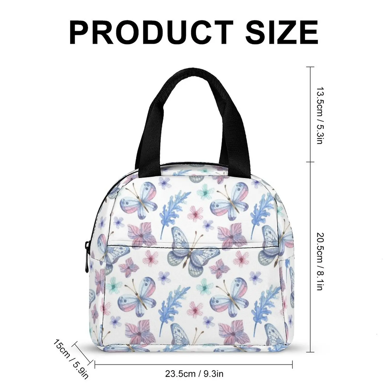 Custom Pattern Lunch Bag Flower Butterfly Print Travel Portable Camping Picnic Bag Resuable Custom Printed Thermal Lunch Box