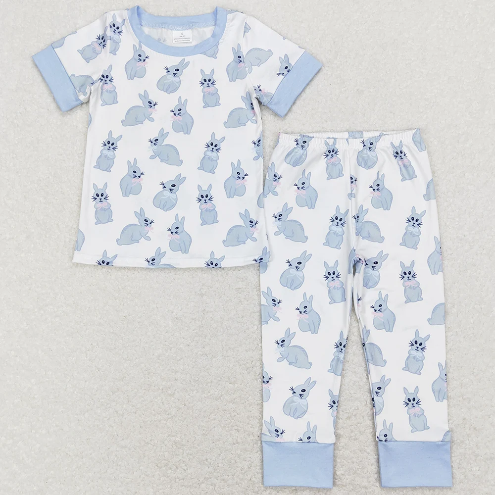 Boutique Kids Sibling Pajamas Bunny Print Cute Easter Baby Girls Pajamas Match Infant Baby Romper Cute Boys Sleepwear Nightwear