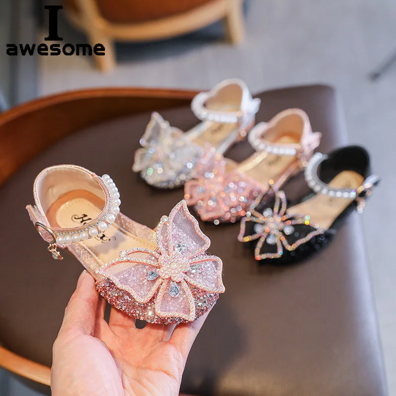 Princess Girls Sequin Lace Bow Kids Shoes Girls Cute Pearl Princess Dance Single Casual Shoe 2021 Children's Party Wedding Shoes 2021 winter children girls cute fruit print indoor home thick fleece fur warm shoes boys kids casual wear baby cotton slippers