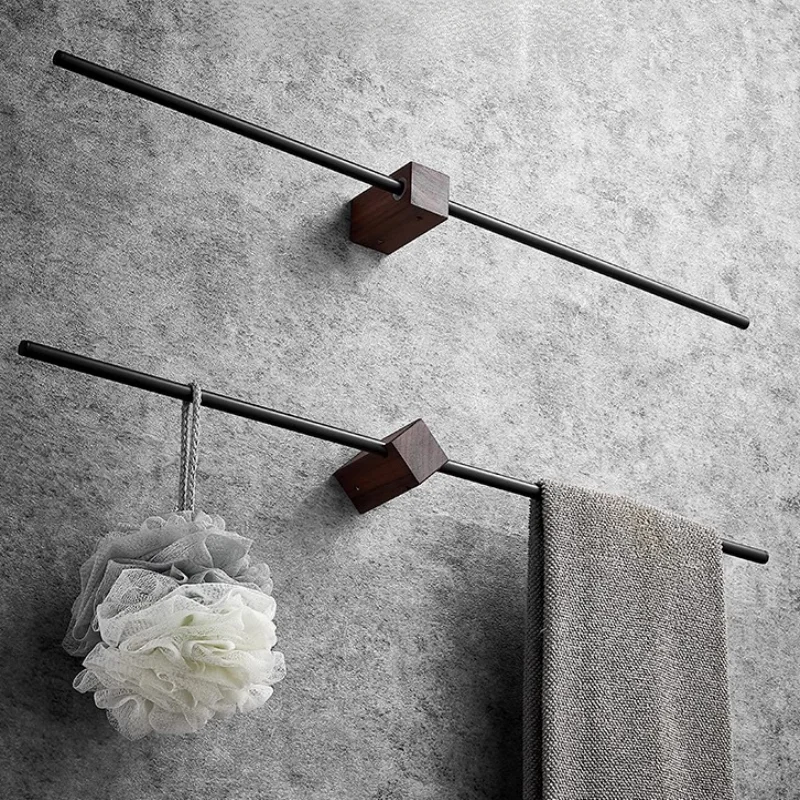 ราวแขวนผ้าเช็ดตัวในห้องน้ำสีดำ ราวแขวนผ้าเช็ดตัวไม้ในห้องน้ำ ราวแขวนผ้าเช็ดตัวติดผนัง ราวแขวนผ้าเช็ดตัว ที่แขวนผ้าเช็ดตัว อุปกรณ์ในห้องน้ำ 1