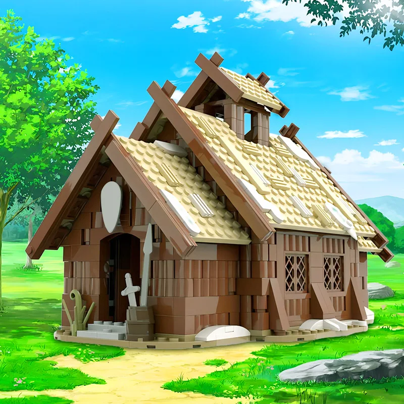 Medievale Viking Village Mead Hall Building Block Kit House Farm Ship Boat Dragon Longship Architecture Brick Model Kids Gift Toy