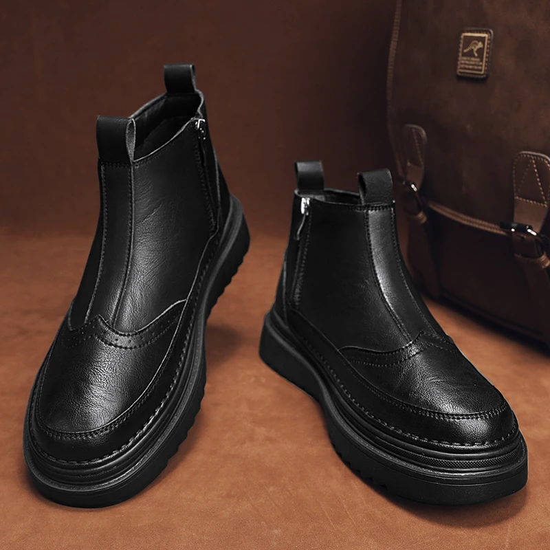 

Men's Chelsea Dress Boots Waterproof Leather Casual Shoes Business Work Daily Ankle Boots For Men