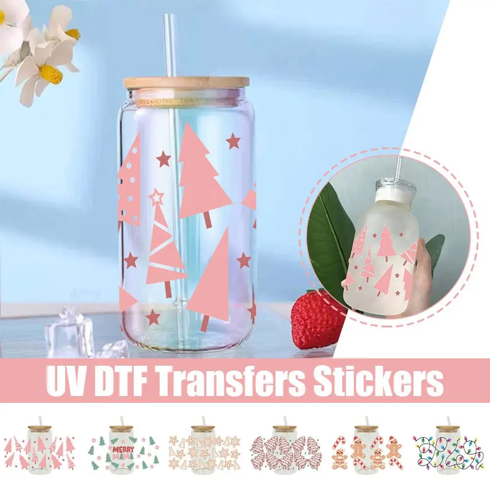 

3D UV DTF Christamas Cup Wraps Transfer Sticker For 16OZ Water Bottle Christmas UV Cup Wraps DIY Waterproof Sticker P7N5