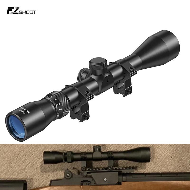 EZshoot Rifle Scopes 3-9x40 Optics R4 Reticle Crosshair Scope with Free 20MM Picatinny Mounts Hunting Magnification 3-9x