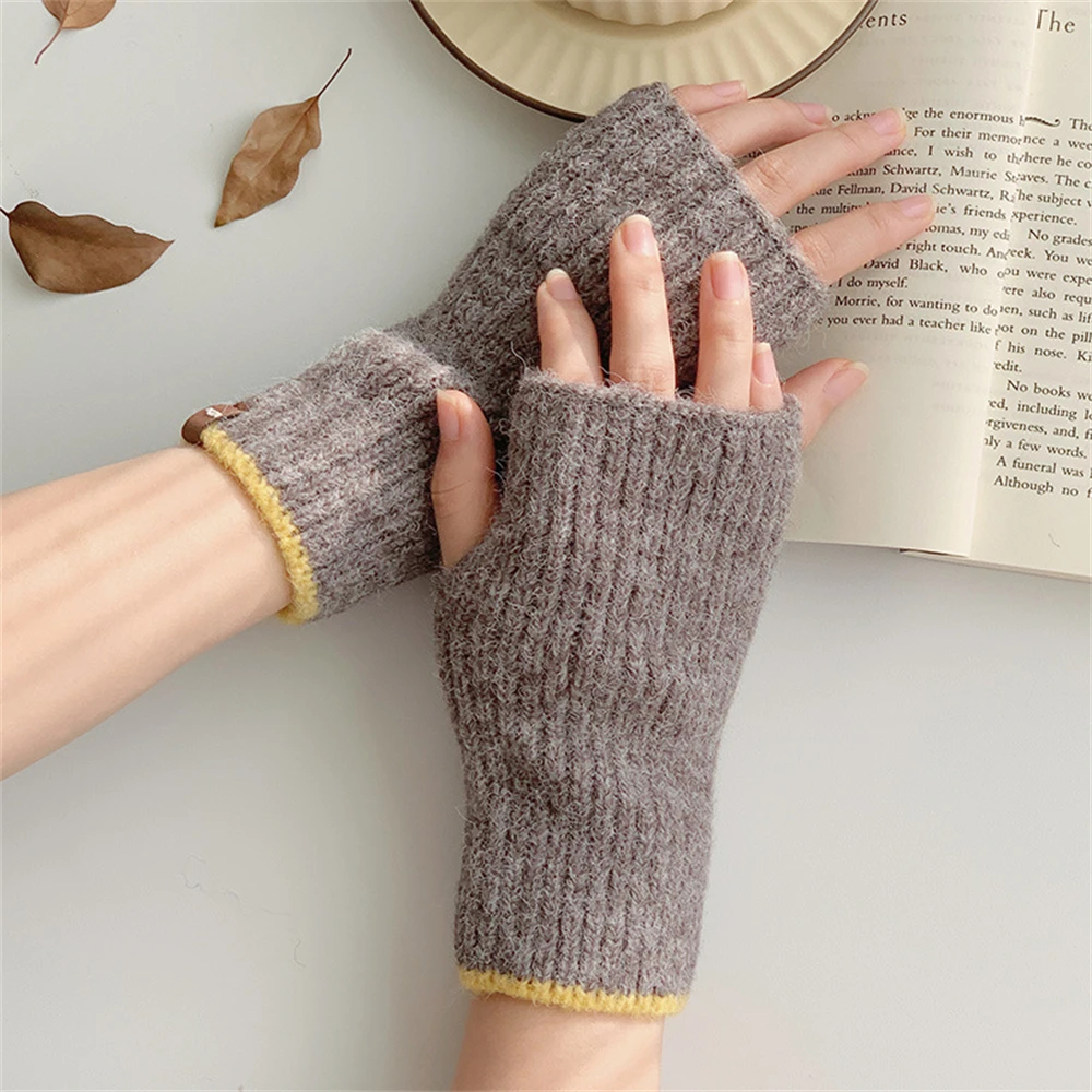 Korean Solid Color Half Finger Gloves Unisex Winter Knitted Gloves Women's Faux Cashmere Warm Gloves Hand Wrist Warmer Mittens