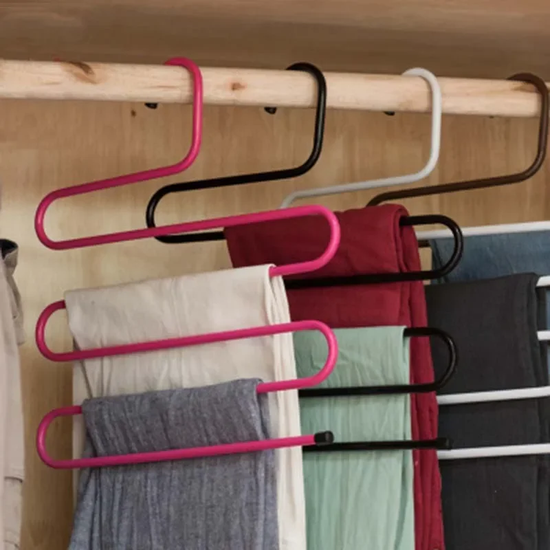 

5 Tier Iron Racks S Shape Trousers Hanger Clothing Wardrobe Storage Organization Drying 1PC