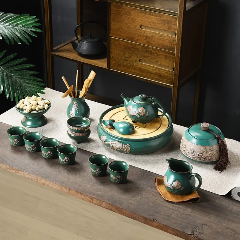 

Ru kiln tea set retro open piece Chinese single teapot cover pot master