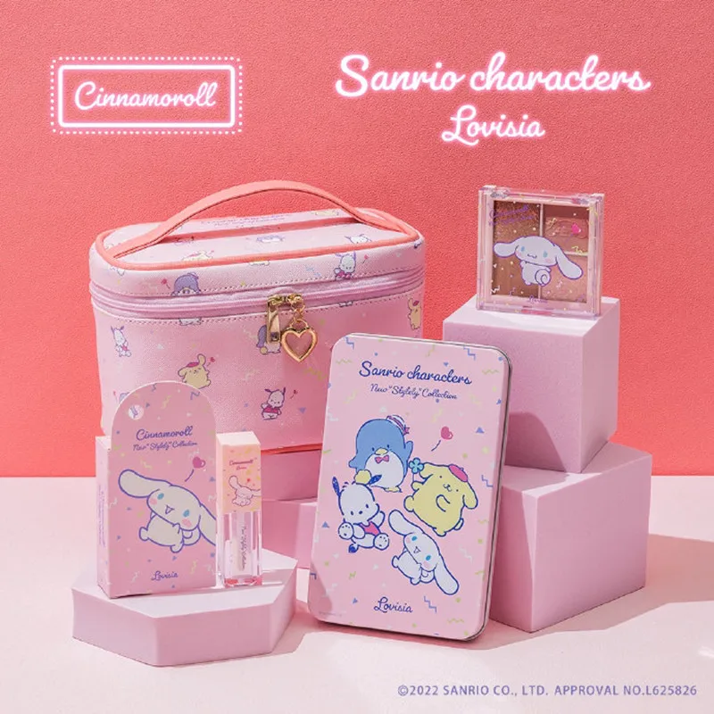 

Japan Sanrio Makeup Series Cinnamoroll Pompom Purin Pochacco Tuxedosam Lip Glaze Lipstick Eye Shadow Kawaii Toy for Girl Gift