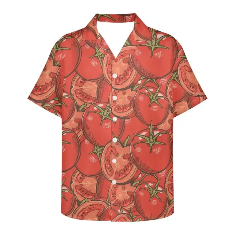 thumbnail image 2 of Camisa de tomate para hombre, camisa de manga corta con estampado de frutas en 3D para hombre, ropa informal de moda con botones y solapa, camiseta de gran tamaño, 2 of 5