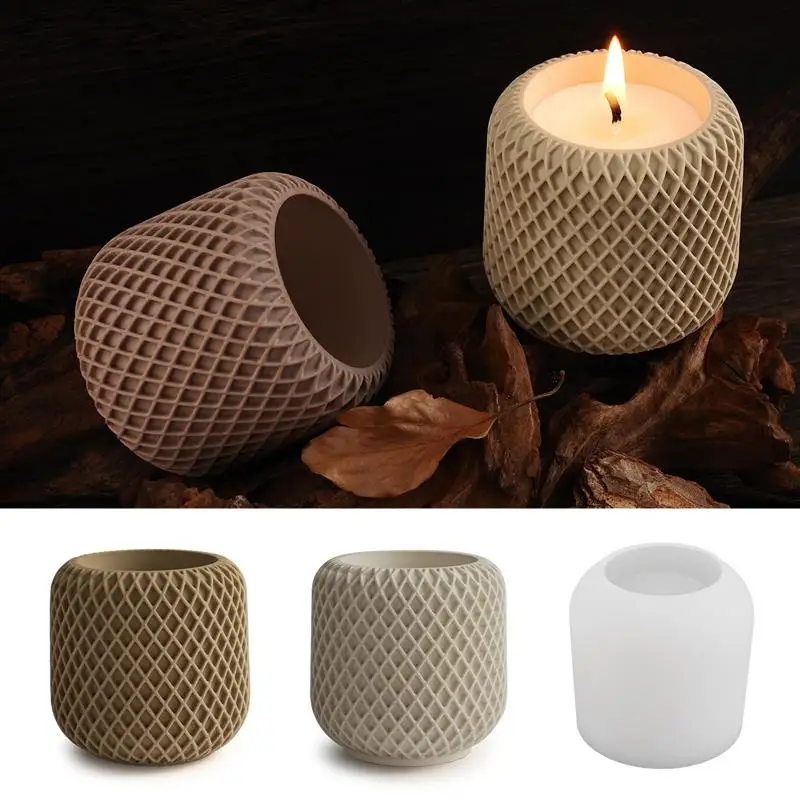 Cylinder Grid Candle Jar Silicone Mold DIY Handmade Candle Cup Plaster Resin Mould Storage Box Flower pot Cement Concrete Molds