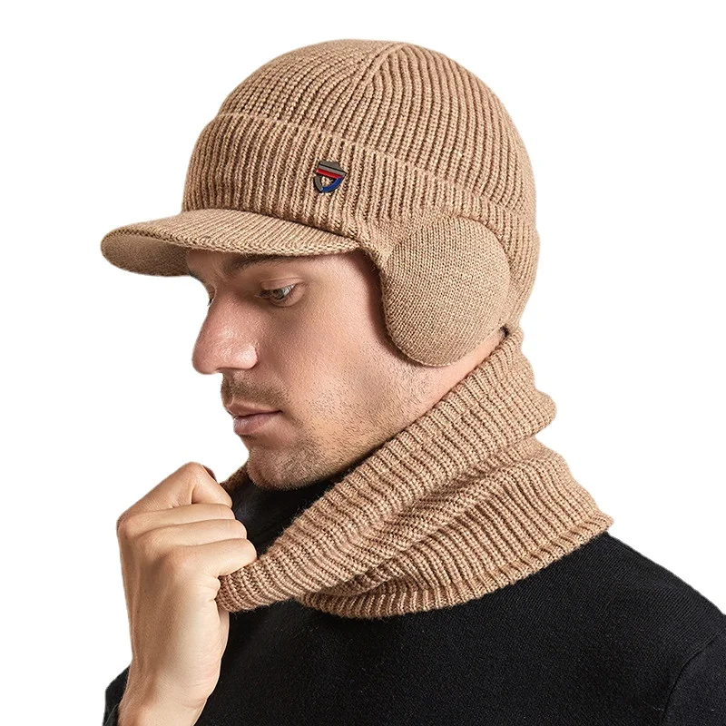 2PCS/set Men Knited Hat Scarf Skullies Cap Winter Riding Hat