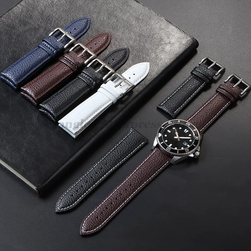 Premium Genuine Leather Litchi Pattern Watch Band – High-Quality Wristband