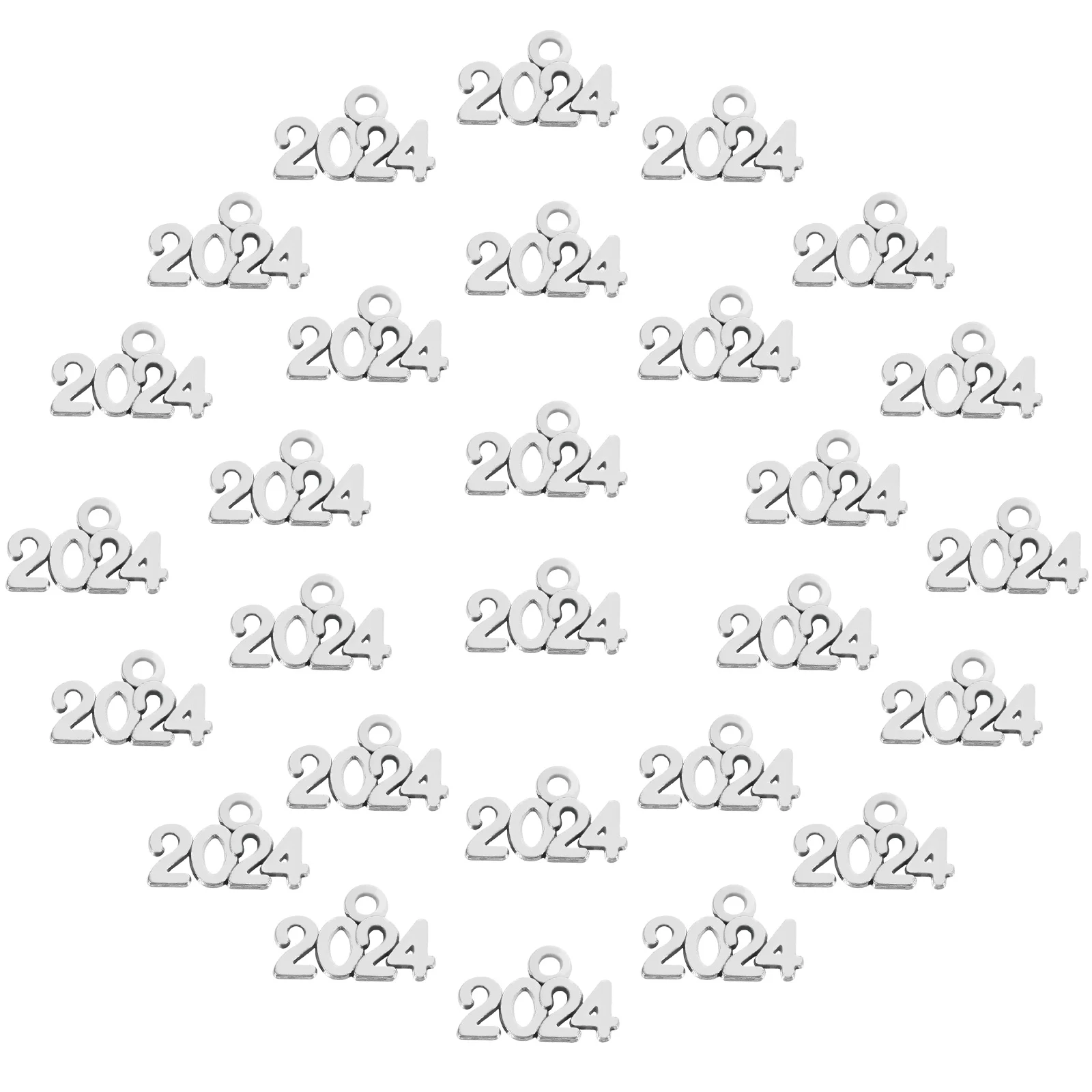 

100 Pcs Earrings 2024 Year Number Charms Jewelry Metal Necklace Making Zinc Alloy Graduation DIY Pendants