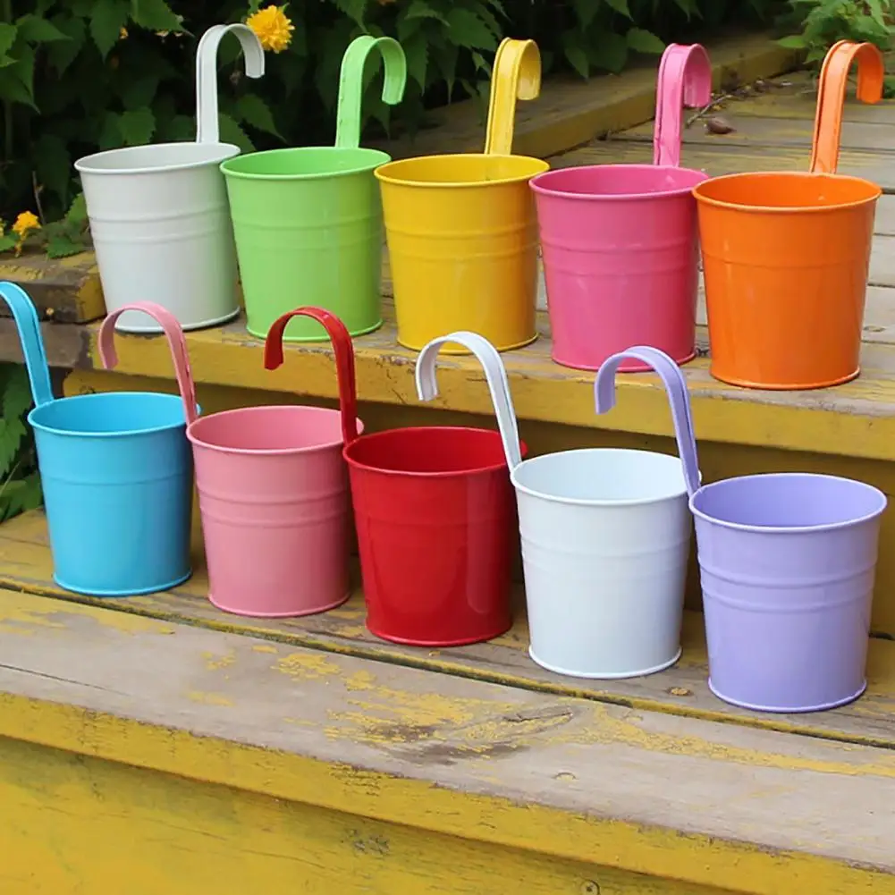 

Wall Hanging Flower Pots Metal Flower Pots With Handle Iron Garden Balcony Vertical Bucket Holder Home Decor Garden Pots