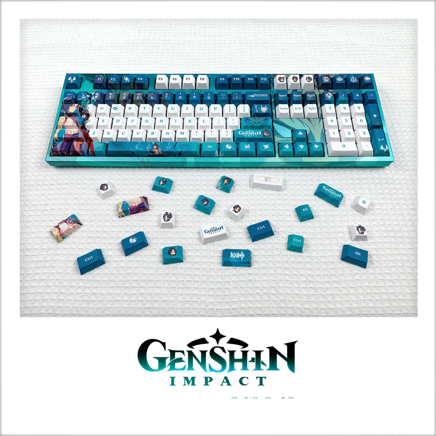 Spiel Genshin Impact Xiao PBT Tastenkappen Cosplay Requisiten Achse Seite gravierte mechanische Tastenkappen Gaming Tischzubehör – Detail 3