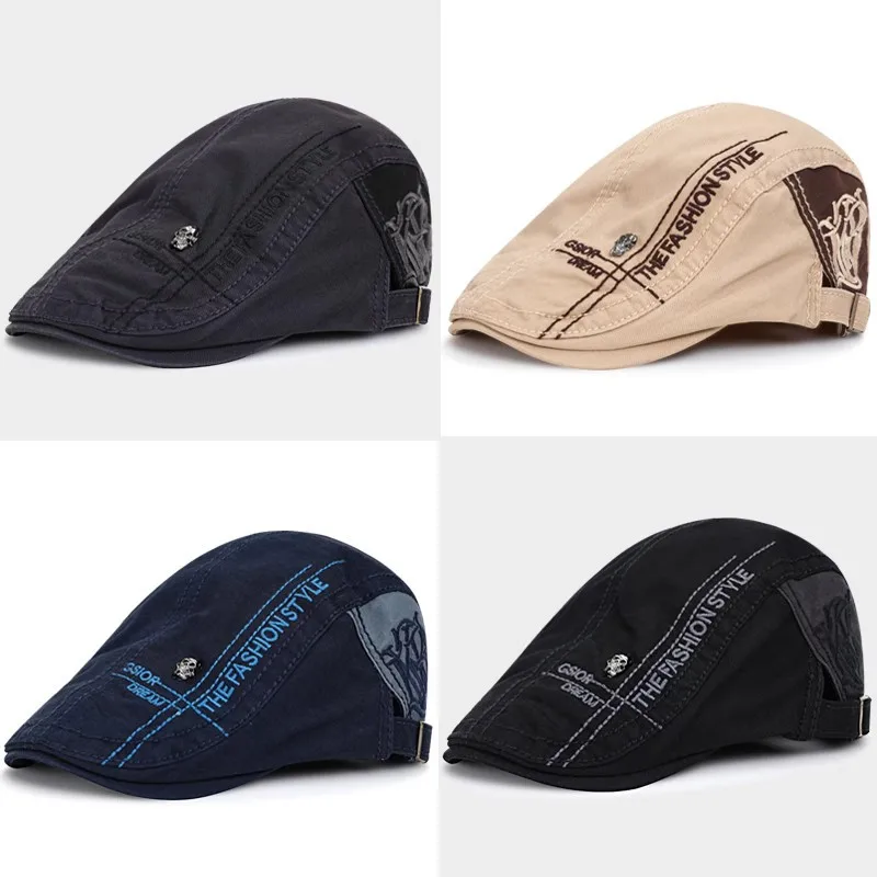 Newsboy Cap Newsboy Hat Beret Hat Woolen Beret British Retro Washed Cotton Newsboy Cap Skull Pattern Stylish Baseball Cap Unisex Soft-Top Four-Season Commuter Painter Beret