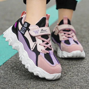 Scarpe per bambini alla moda Sneaker per ragazze Nero Rosa Piattaforma in pelle PU Sneaker casual Scarpe sportive da tennis per la scuola per ragazze 1