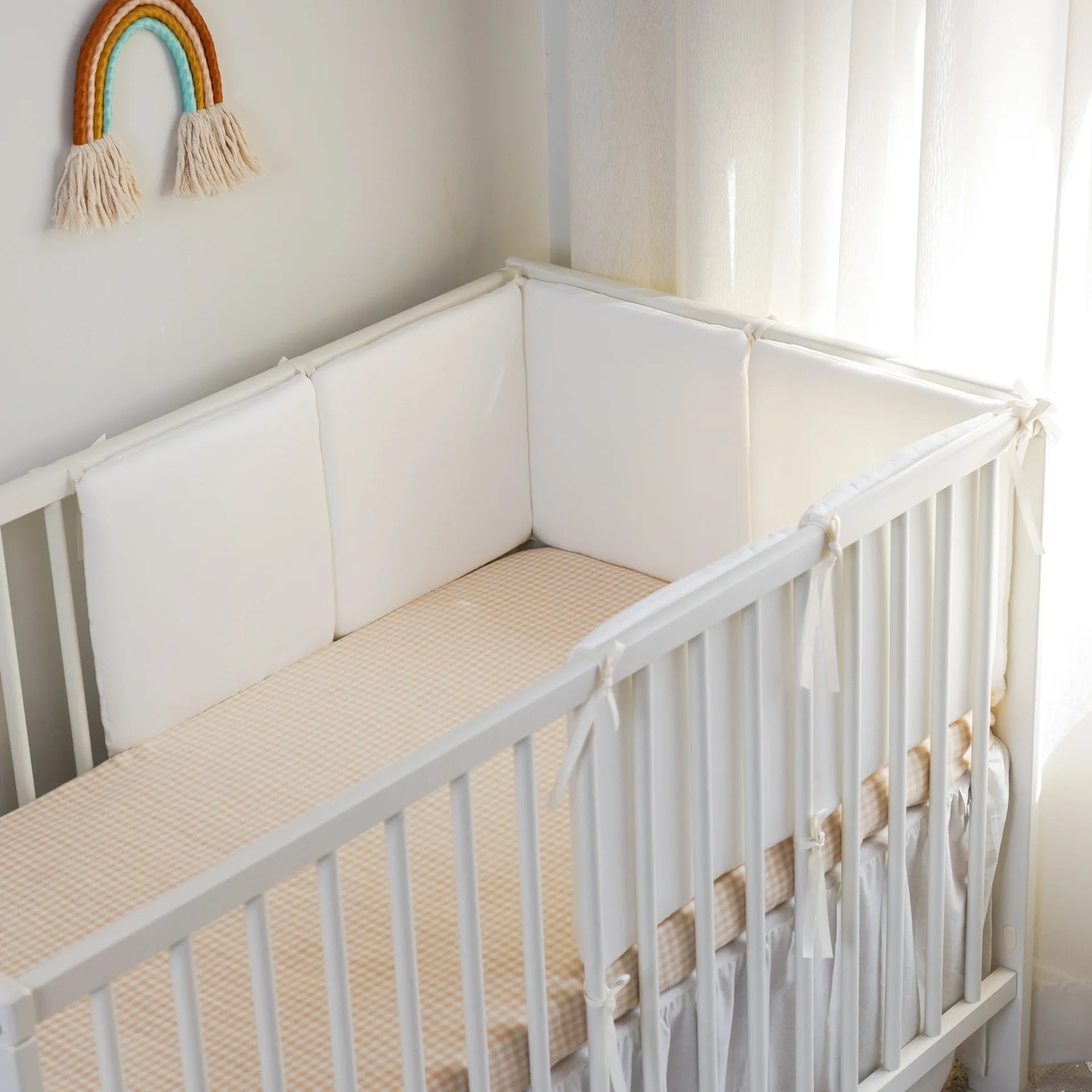 6pcs/set Cotton Baby Crib Bumpers Fence Baby Bed Rail Anti Collision Guard Rail White Soft Splicing Bed Side Cushion crib bumper