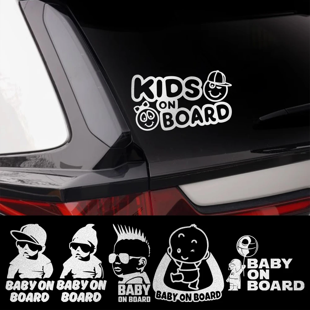 Reflective Baby On Board Car Window Warning Sticker - Creative Cartoon Design