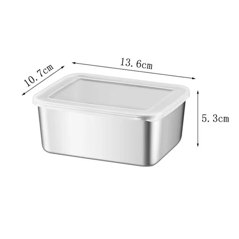 1/4Pcs Stainless Steel Rectangular Food Storage Pan With Lid Thickened Lunch Box Container Square Plate Dish Tray Freshing