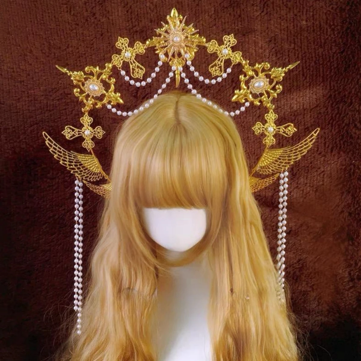 Barock Herz Halo Kopfschmuck Frauen Gothic Lolita Tiara Krone Stirnband Cosplay Patin Jungfrau Maria Kopfschmuck – Detail 6