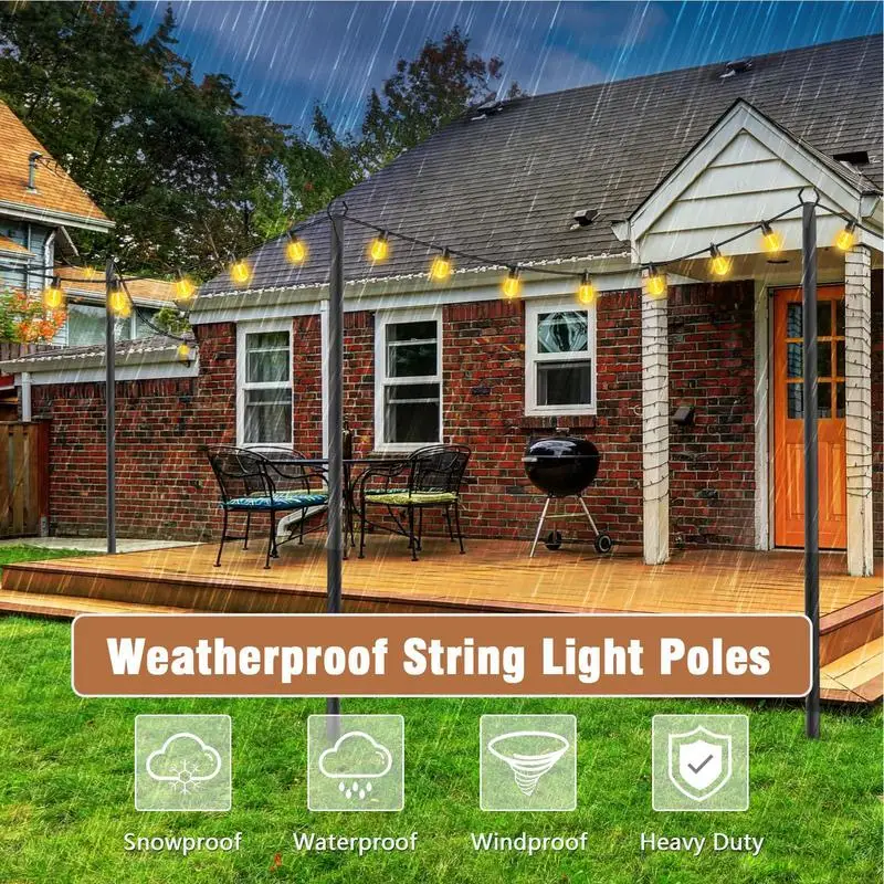 String Light Stand 2X Garden Light Poles Metal String Yard Poles Lawn Garden Heavy Duty Metal Outdoor