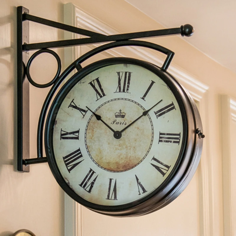 

Z09 American style rural retro iron double-sided wall clock, living room, hallway, restaurant, caf é, wall clock decoration