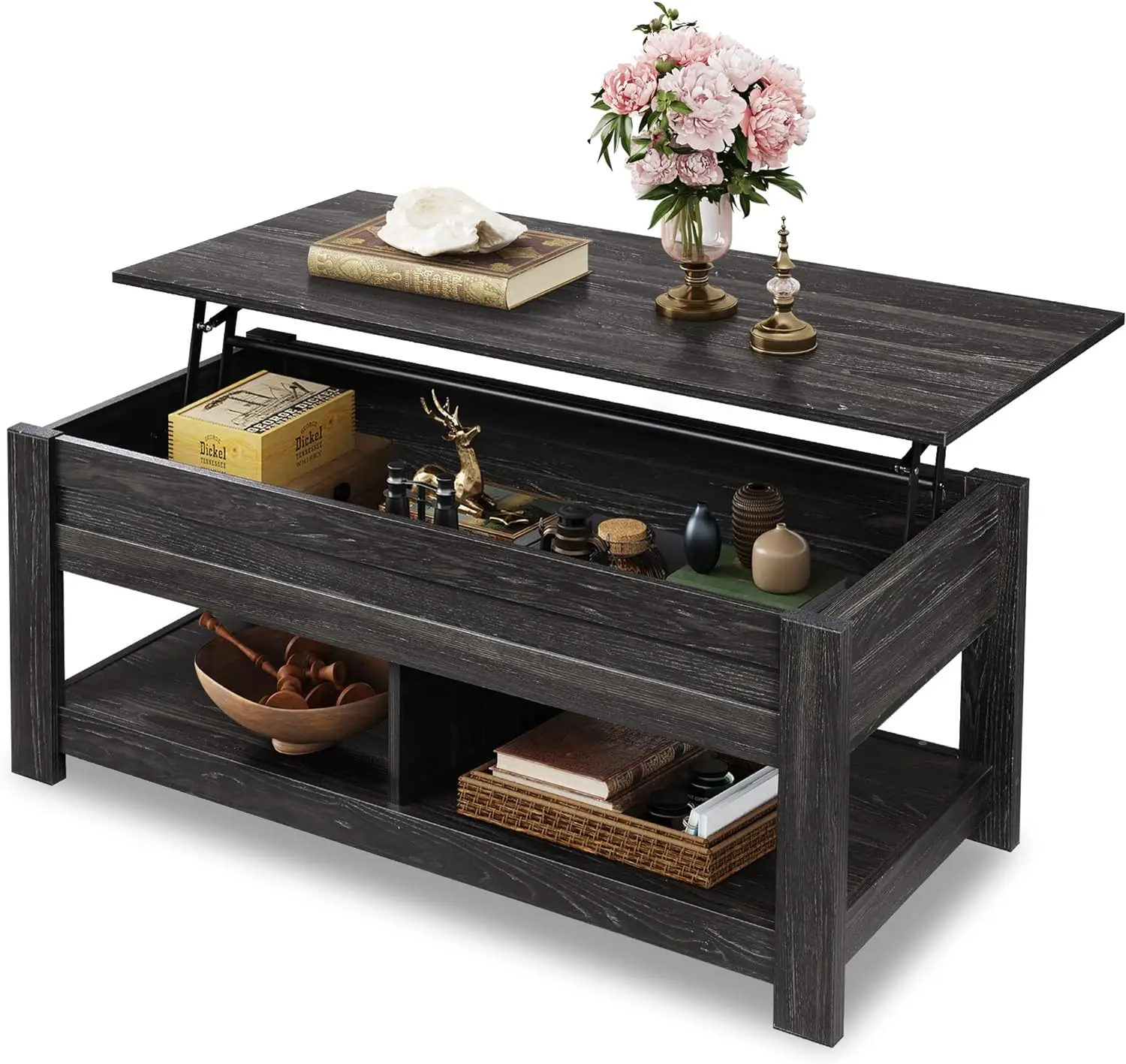

Modern Lift Top Coffee Table,Rustic Coffee Table with Storage Shelf and Hidden Compartment,Wood Lift Tabletop for Home Living