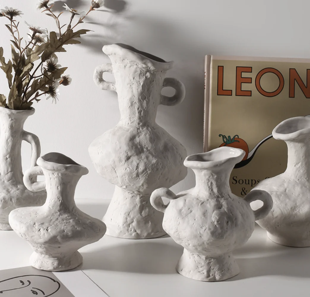 Contracted hot wind embryo ceramic vase home retro pottery decoration soft decoration to do old dry flower vase