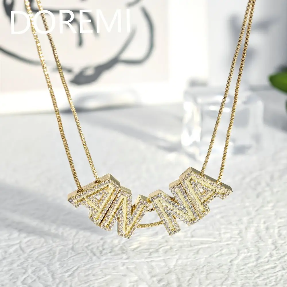 

DOREMI 2024 New Custom Gold Plated Initial Letter CZ Zircon Double Chain Slide Name Necklace for Women Anniversary Jewelry Gifts