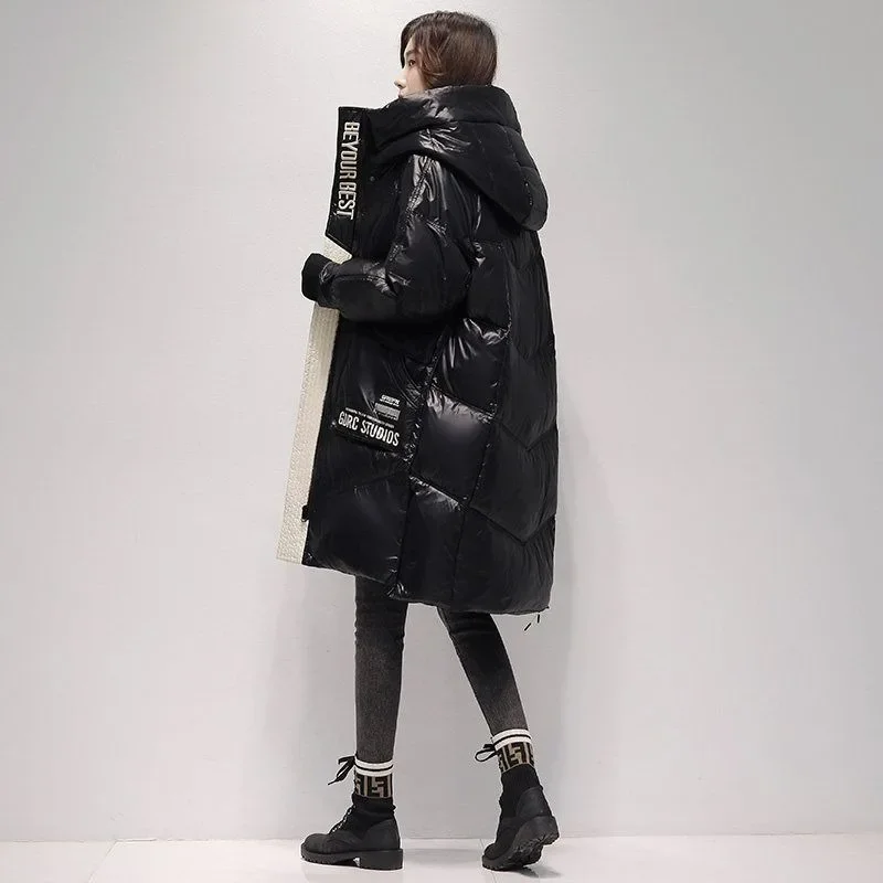 2024 New Women Down Jacket Winter Coat Female Mid Length Version Parkas Loose Thick Warm Outwear Hooded Leisure Time Overcoat