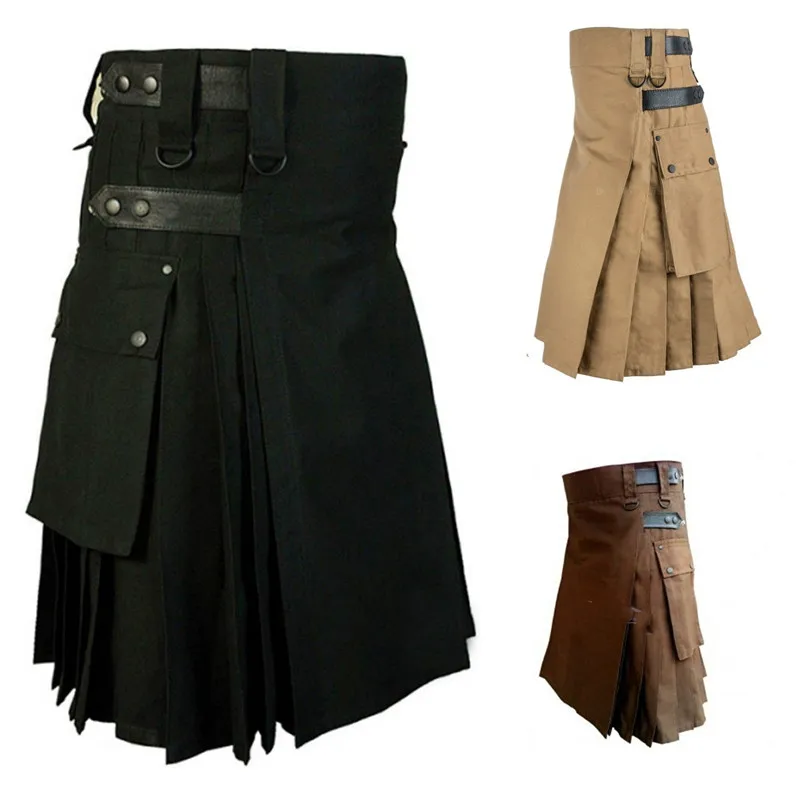 

Fashion Scottish Men Adult Traditional Kilt Medieval Metal Vintage Gothic Punk Pleated Skirt Halloween Carnival Cosplay Costumes