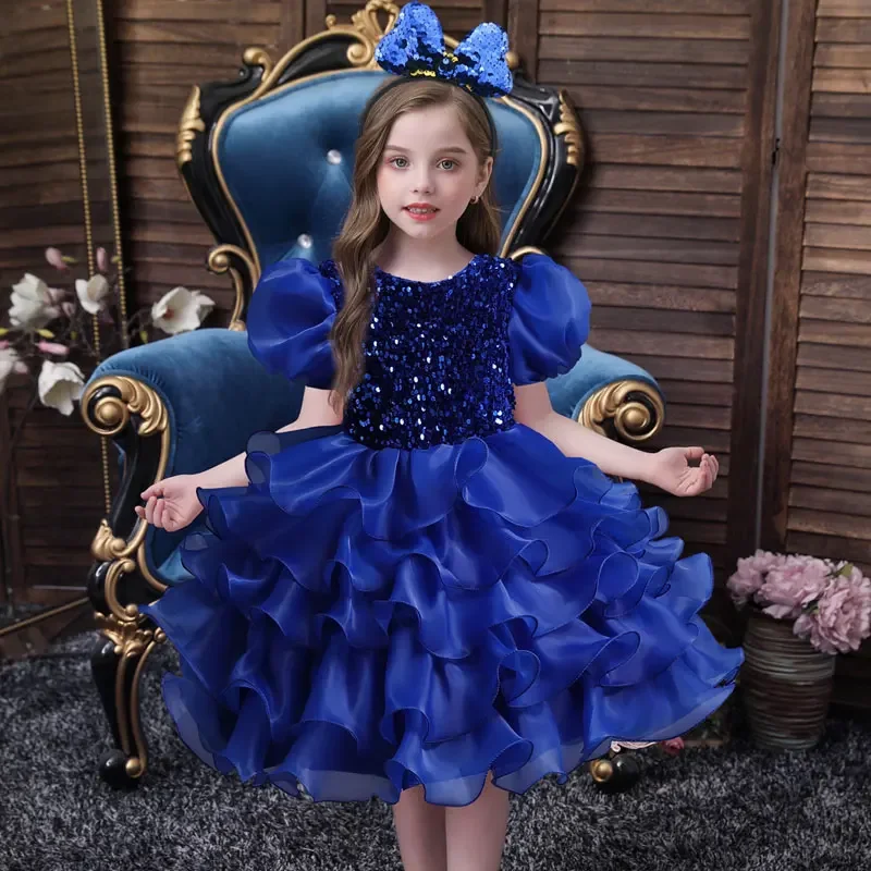 Fashion Flower Girl Dresses for Weddings Four Seasons Girls Party Dresses Short Sleeve Polyester Children Clothing Girl Dress - 6