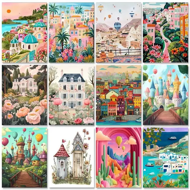 Gatyztoire 60x75cm peinture par numéros peint à la main toile peinture ville paysage peinture par numéros pour adultes décor à la maison 1