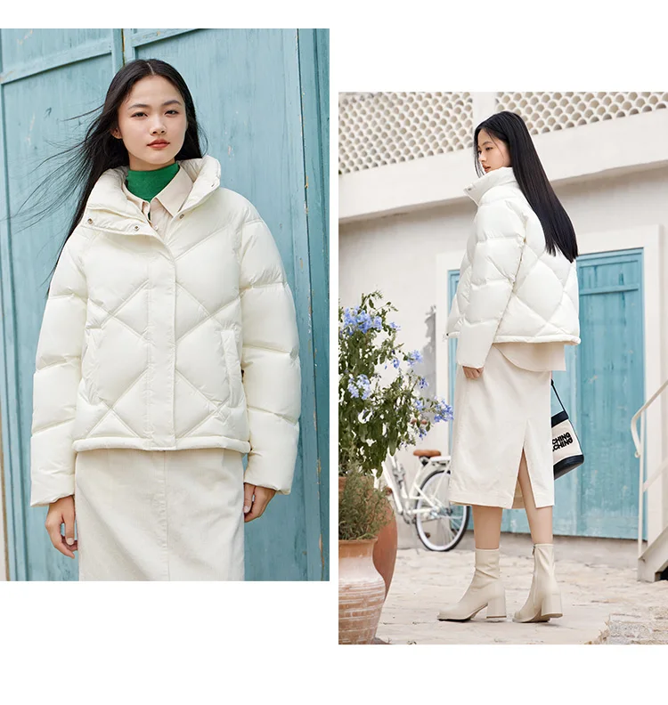 Cotton Clothing Women Loose Stand Collar Simple Casual Temperament Winter Gentle Waterproof Rhombus Versatile Thick Coat