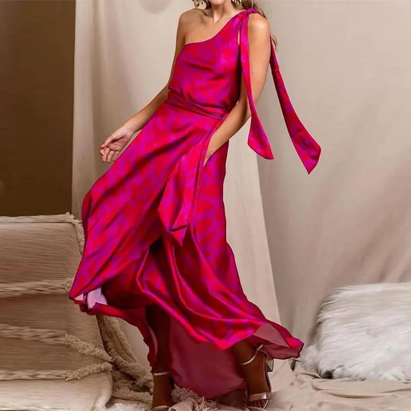 

2024 элегантное красное вечернее платье из полиэстера без рукавов, новый стиль, однотонное, для женщин