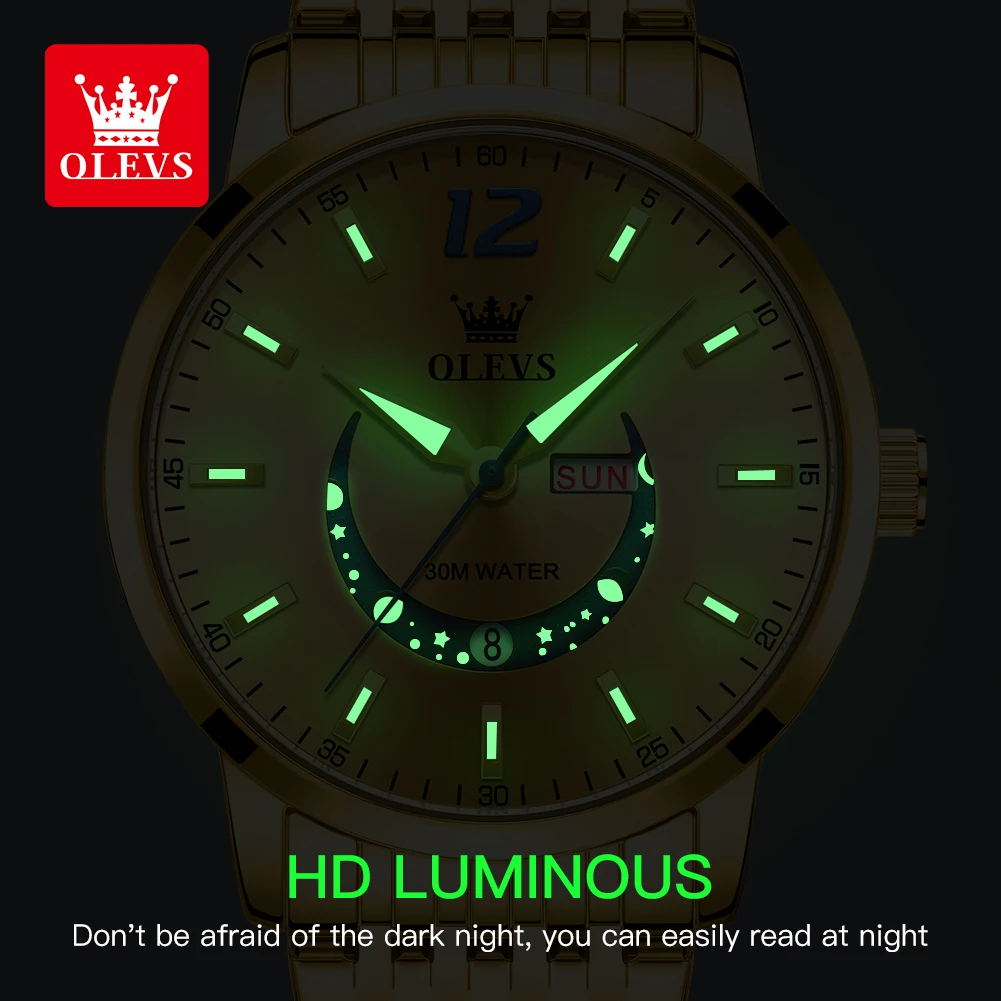 OLEVS Trend Fashion Men's Watches Luminous Week Calendar Quartz Watch for Man Waterproof Original Authentication Brand Watch