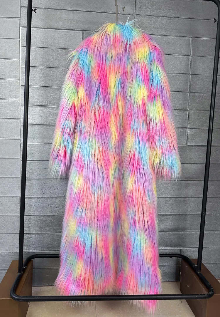 Long Colourful Faux Fur Winter Coat 29