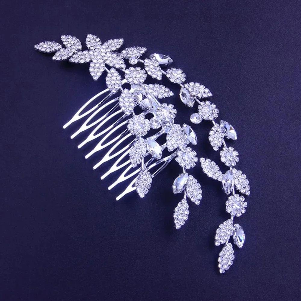 Bridal Leaf Hair Combs Rhinestone Hair Accessories for Women Flower Crystal Princess Traia Headpiece Wedding Jewelry hair accessory