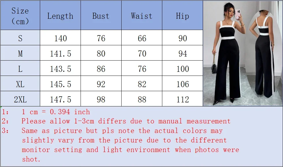 Schwarz-Weiß-Kontrast Jumpsuit für Frauen mit quadratischem Ausschnitt und weitem Bein, perfekt für formelle Anlässe, Abendessen, trendige Looks – Detail 1