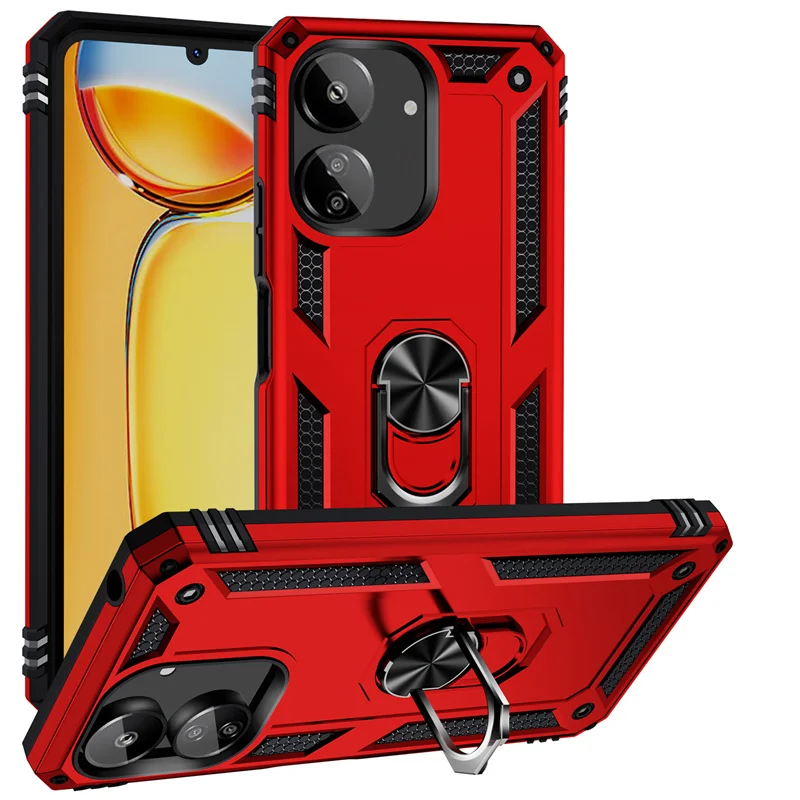 Shockproof Armor Magnetic Car Holder Ring Case for Xiaomi Poco C65 - Durable Back Cover