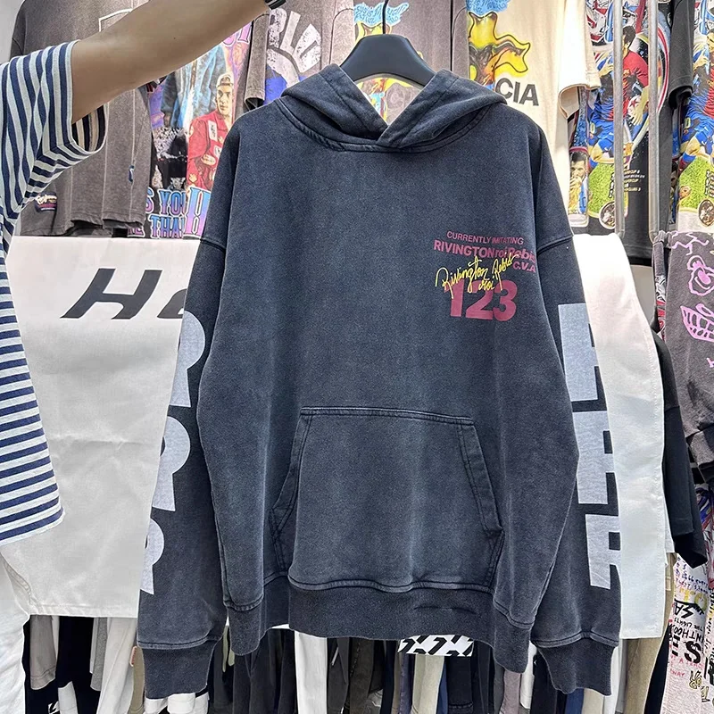 

RRR123 Washed Old Print Splice High Quality Hoodie Large Thick Men's And Women's Leisure Sports Hoodie
