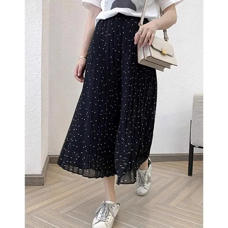 Spring Summer Women's Solid Gauze Polka Dot Printing Elastic High Waisted Wide Leg Casual Loose Sports Trousers Vacation Pants