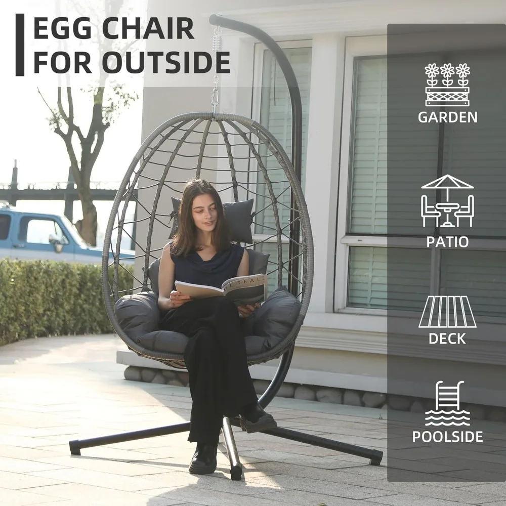 Egg Chair with Stand, Swing Chair Hanging Chair Nest Basket, UV Resistant Removable & Washable Cushions,350LBS Capacity 3