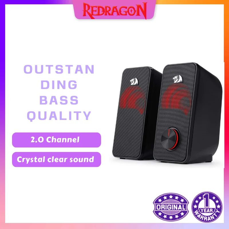 

Redragon GS500 Stentor PC Gaming Speaker, 2.0 Channel Stereo Desktop Computer Speaker with Red Backlight and Quality Bass