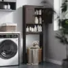 Over The Toilet Storage Cabinet with Open Shelf, Over Toilet Bathroom Organizer with Adjustable Shelf and Double Doors 3